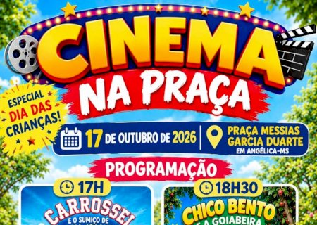 Angélica: Cinema na Praça terá filmes infantis, pipoca, algodão-doce e brinquedos gratuitos